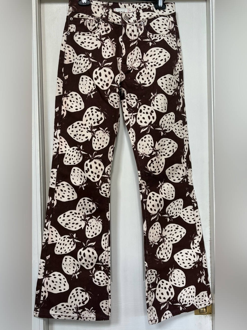 BDG Brown Pants with Cream Strawberry Print Bootcut